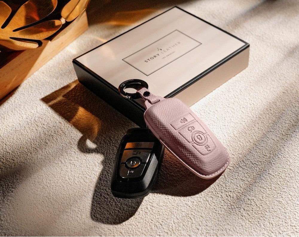Pink Leather Key Cover for Ford Smart Key (Style R4)