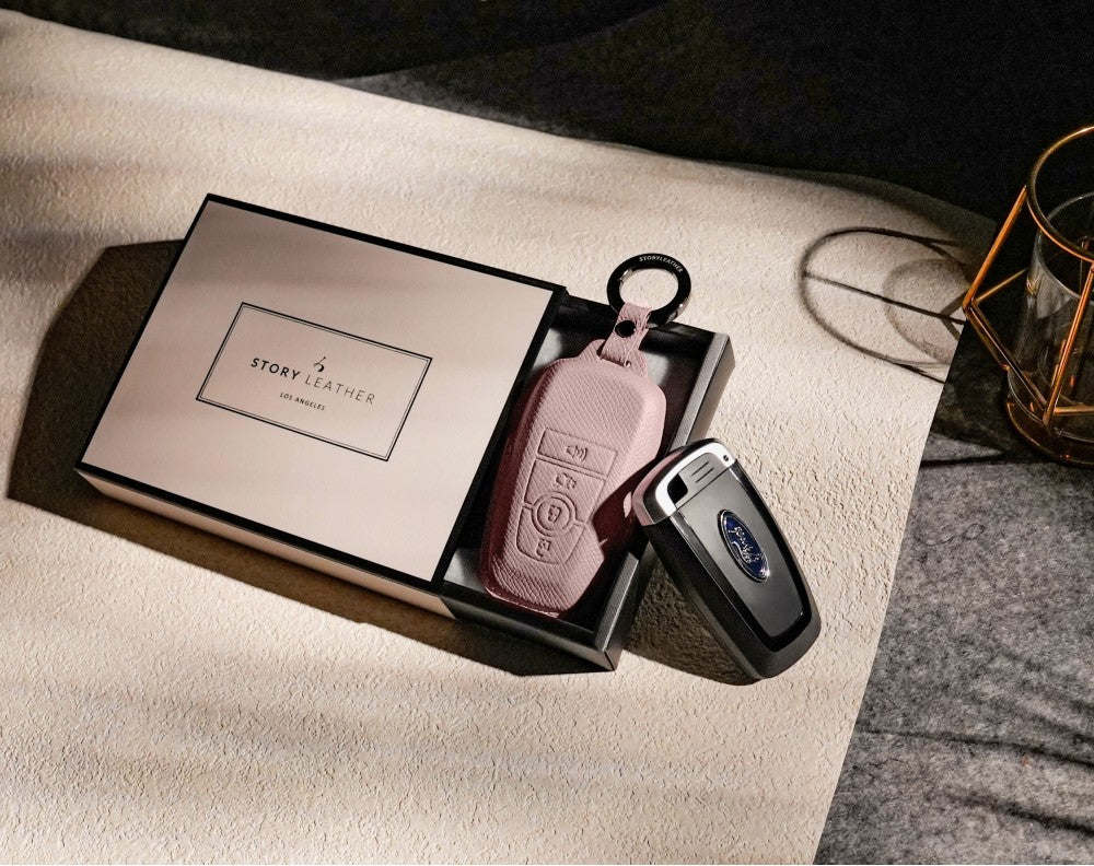 Pink Leather Key Cover for Ford Smart Key (Style R4)