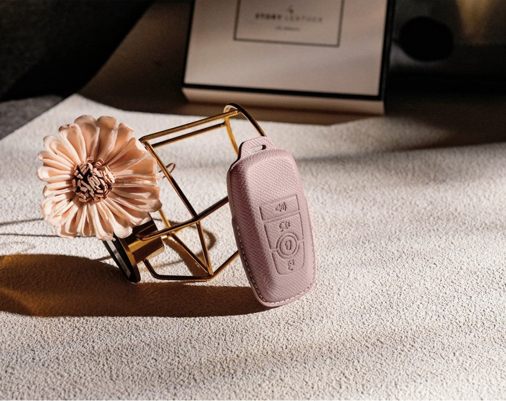 Pink Leather Key Cover for Ford Smart Key (Style R4)
