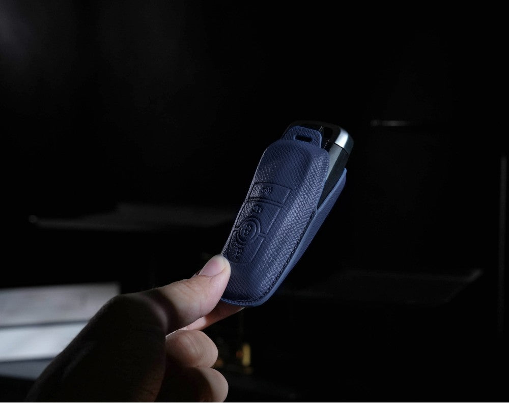 Blue Leather Key Cover for Ford Smart Key (Style R4)