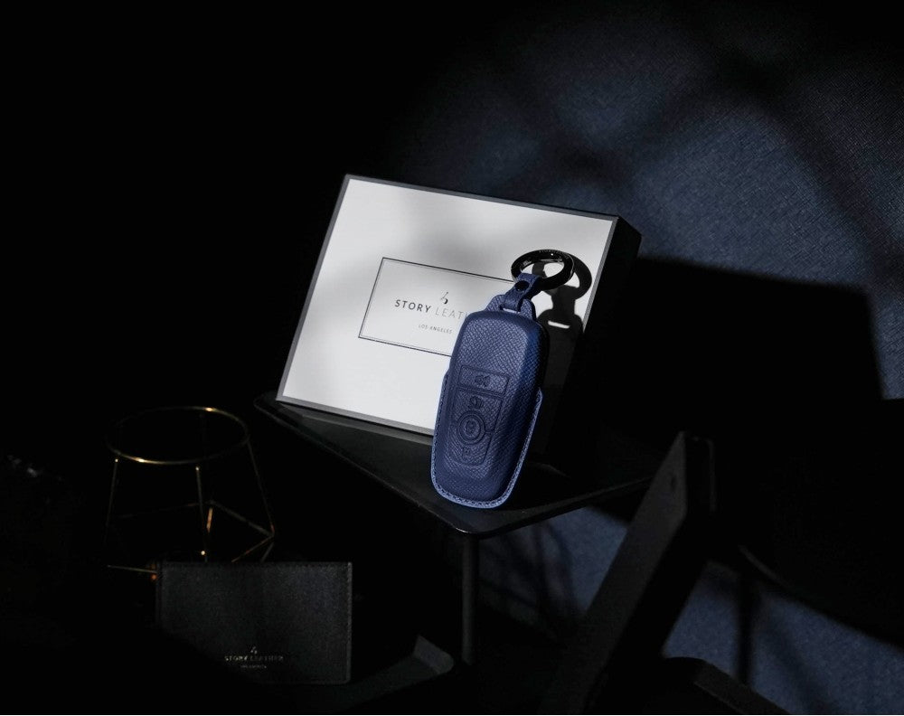 Blue Leather Key Cover for Ford Smart Key (Style R4)
