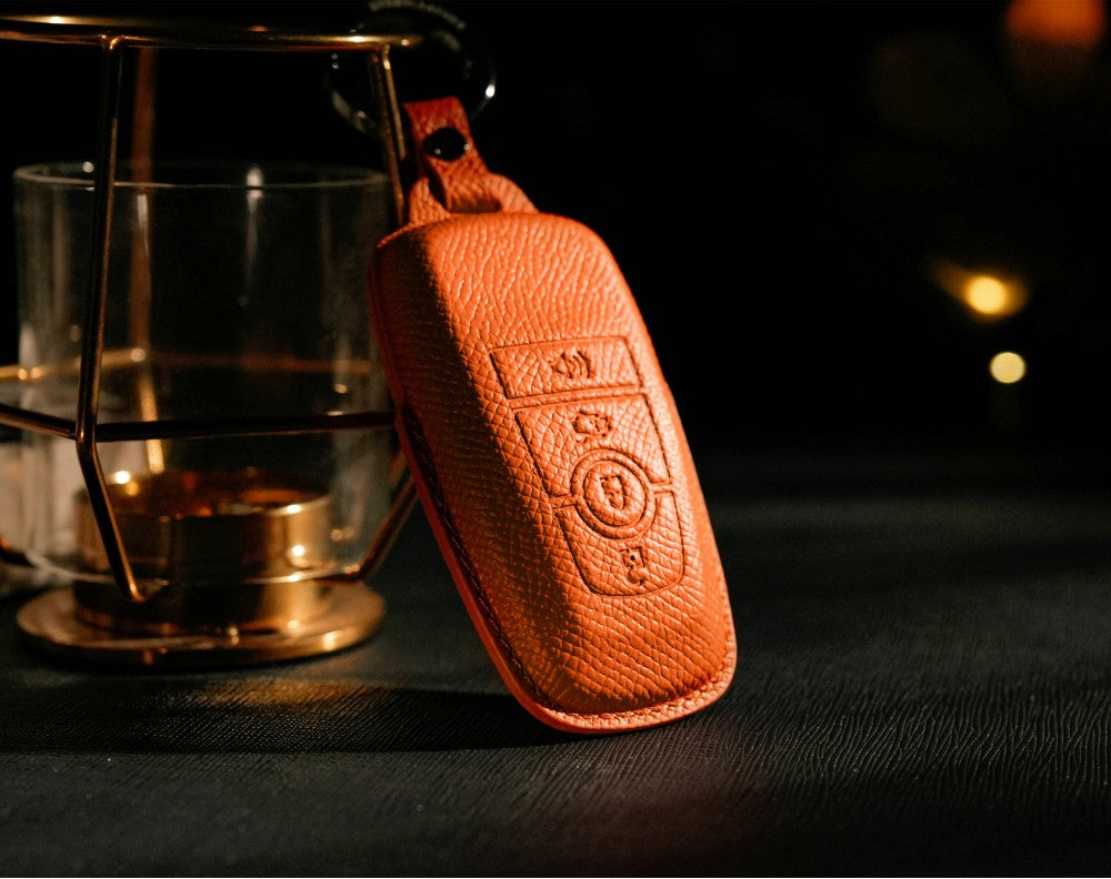 Orange Leather Key Cover for Ford Smart Key (Style R4)