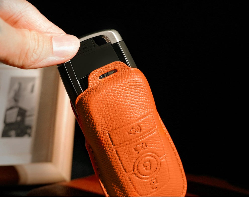 Orange Leather Key Cover for Ford Smart Key (Style R4)