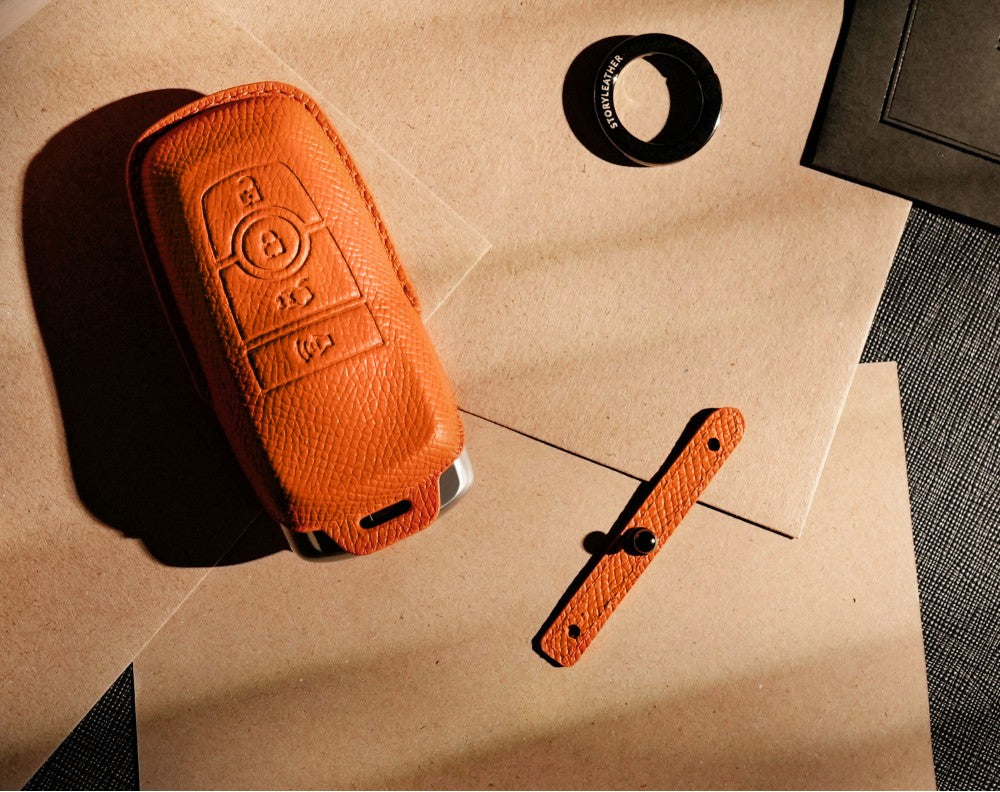 Orange Leather Key Cover for Ford Smart Key (Style R4)