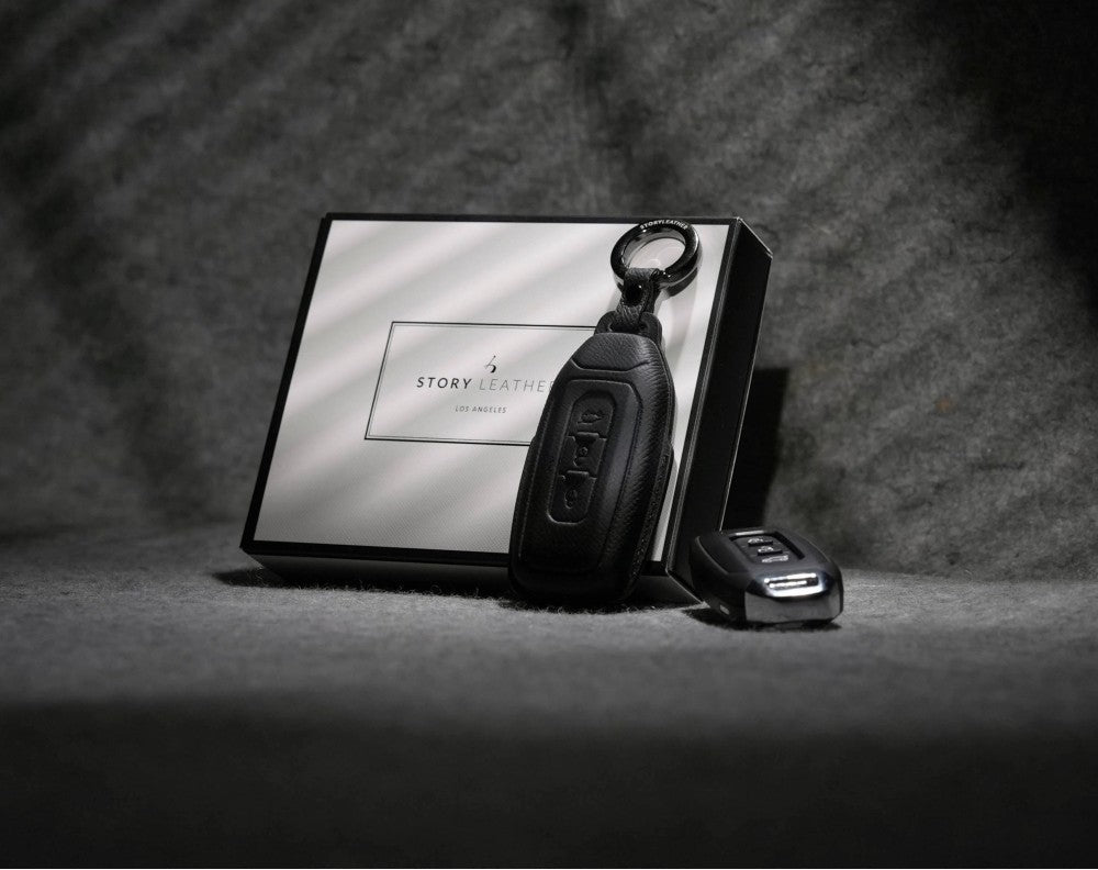 Black Leather Key Cover for Ford Smart Key (Style T3)