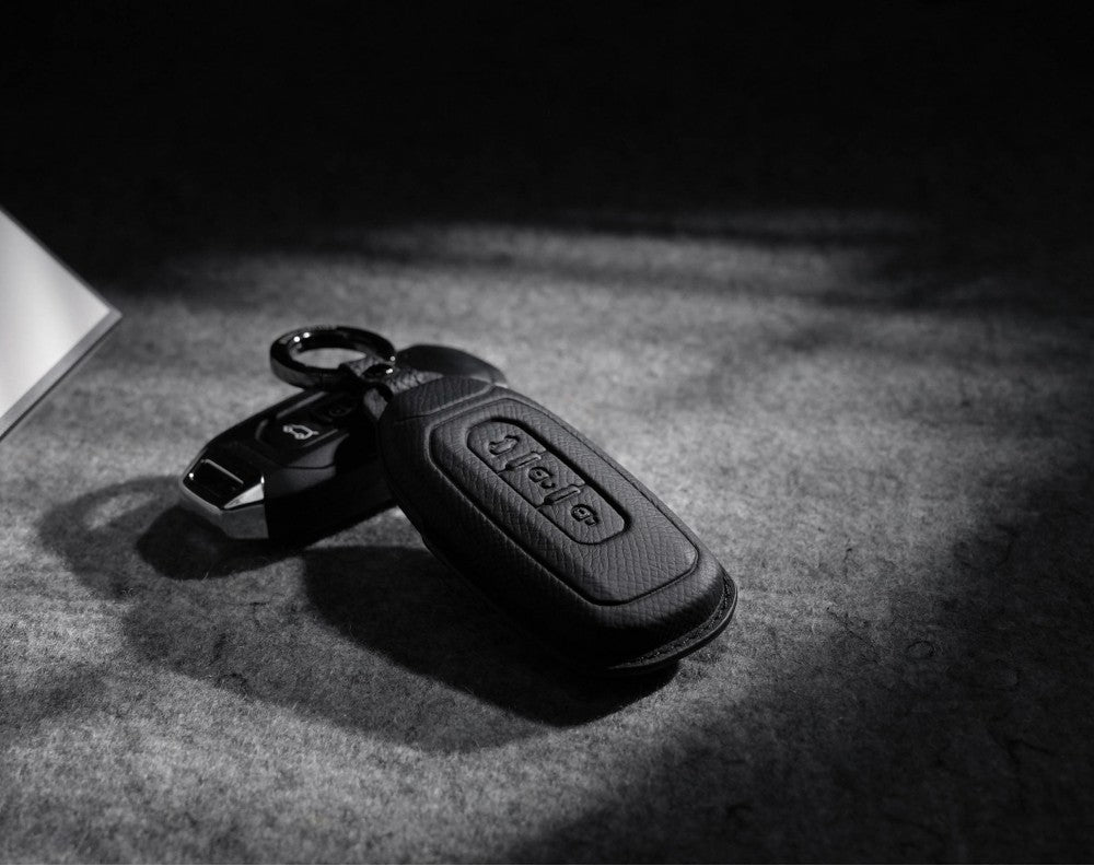 Black Leather Key Cover for Ford Smart Key (Style T3)