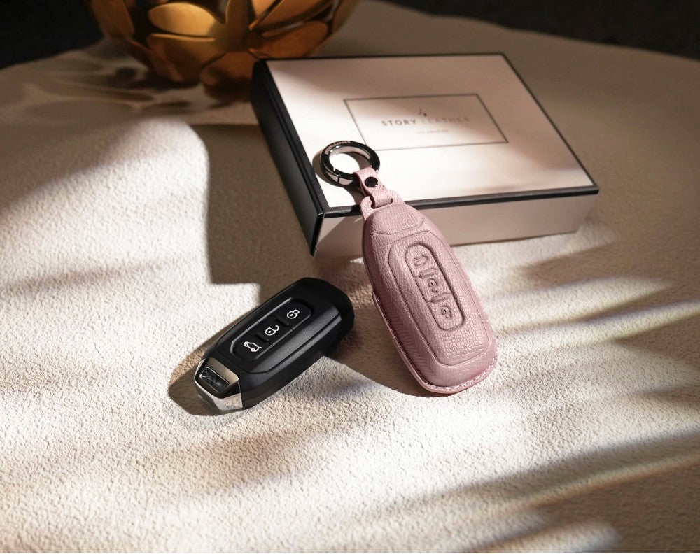 Pink Leather Key Cover for Ford Smart Key (Style T3)