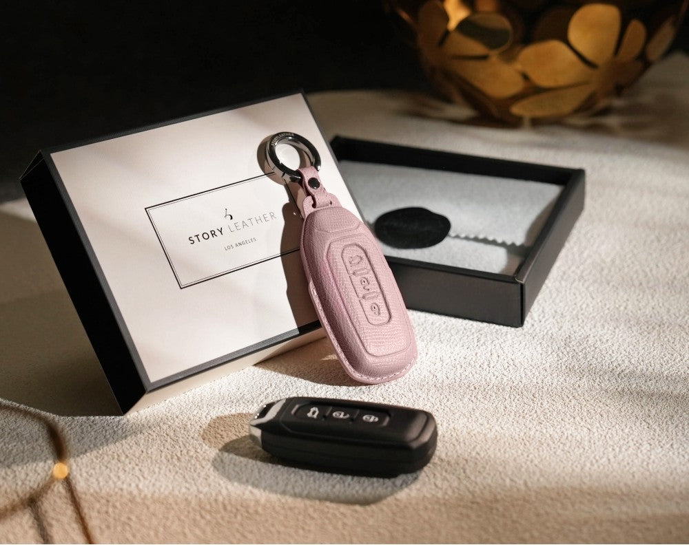 Pink Leather Key Cover for Ford Smart Key (Style T3)