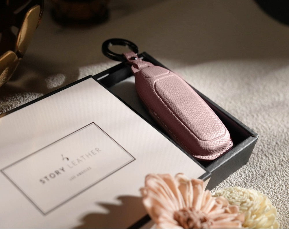 Pink Leather Key Cover for Ford Smart Key (Style T3)