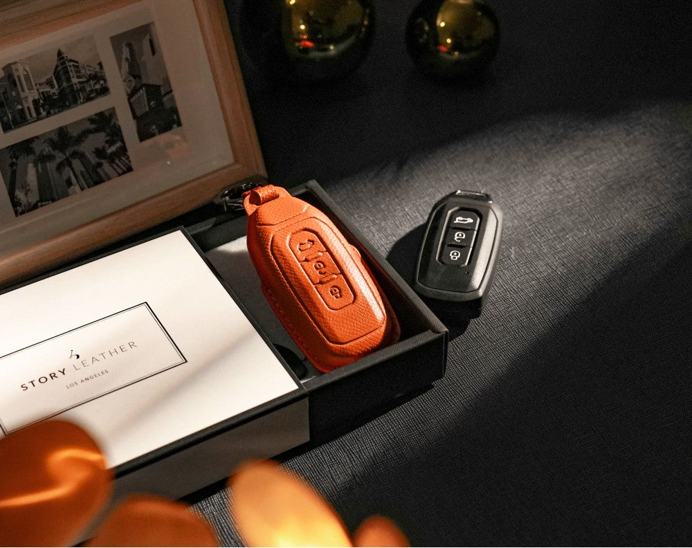 Orange Leather Key Cover for Ford Smart Key (Style T3)