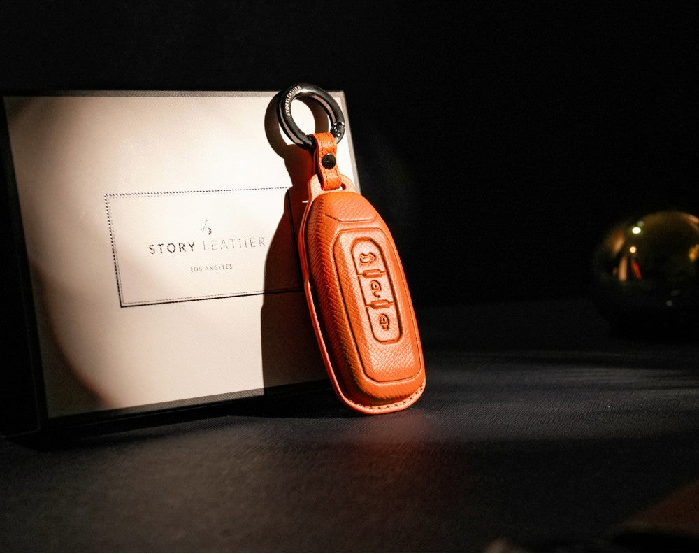Orange Leather Key Cover for Ford Smart Key (Style T3)