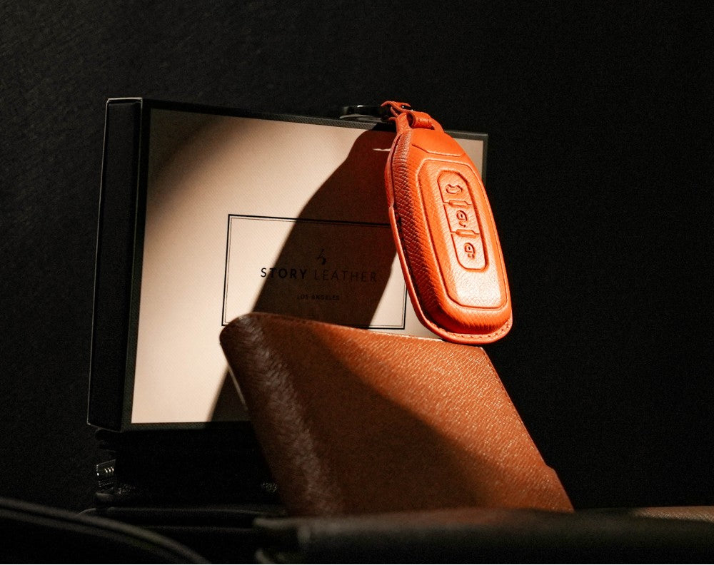 Orange Leather Key Cover for Ford Smart Key (Style T3)