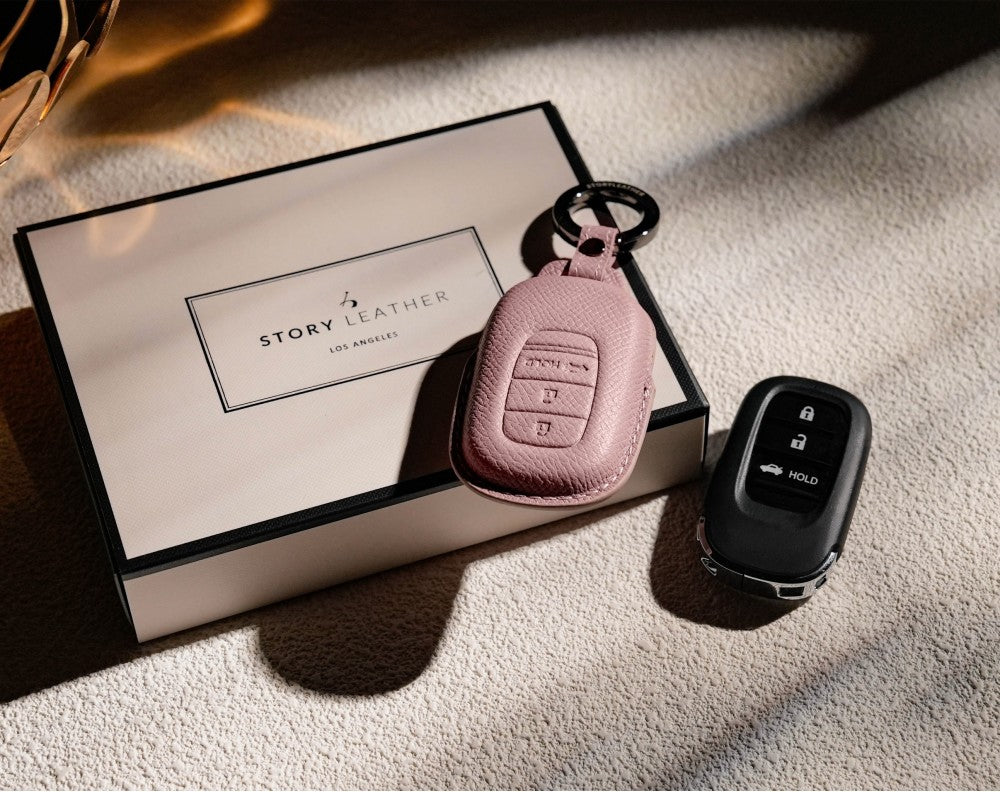 Pink Leather Key Cover for Honda Smart Key (Style O3)
