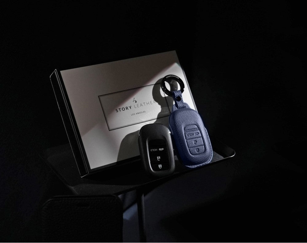Blue Leather Key Cover for Honda Smart Key (Style O3)