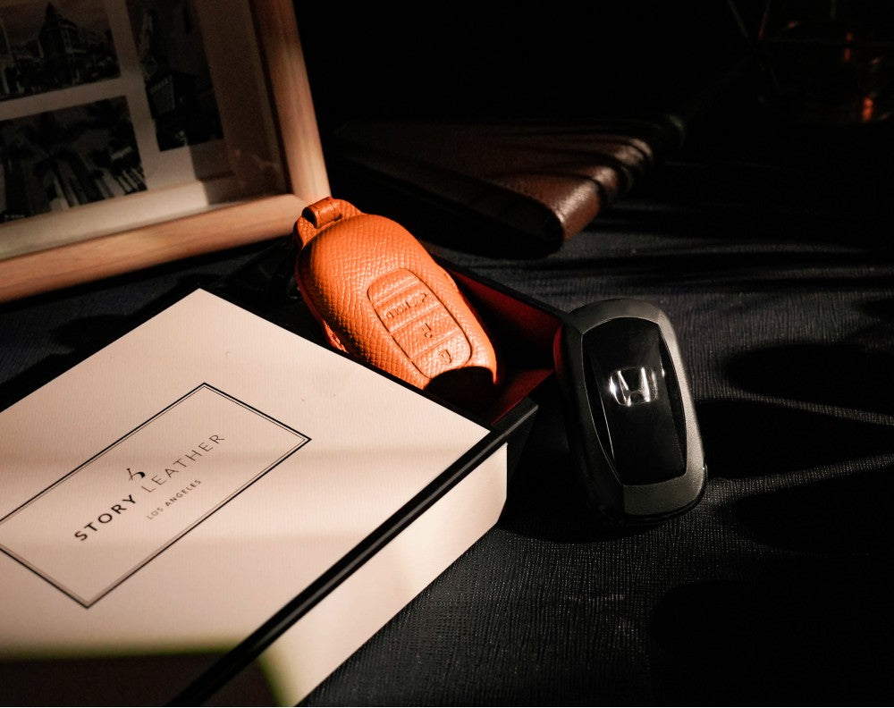 Orange Leather Key Cover for Honda Smart Key (Style O3)