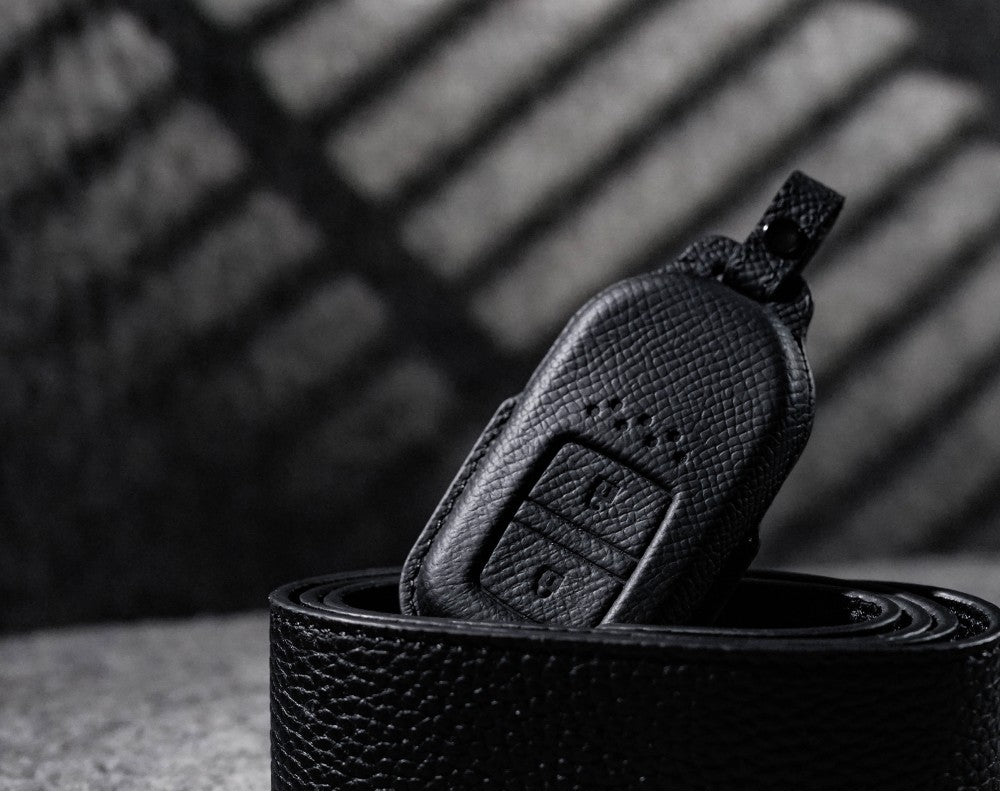 Black Leather Key Cover for Honda Smart Key (Style R2)
