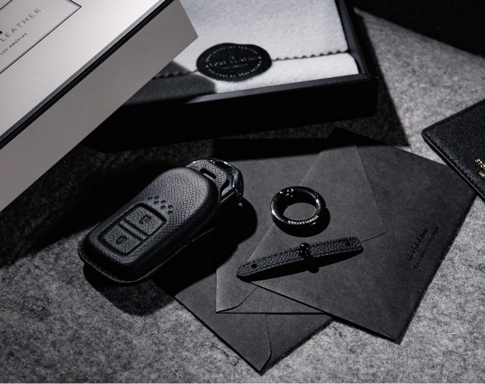 Black Leather Key Cover for Honda Smart Key (Style R2)