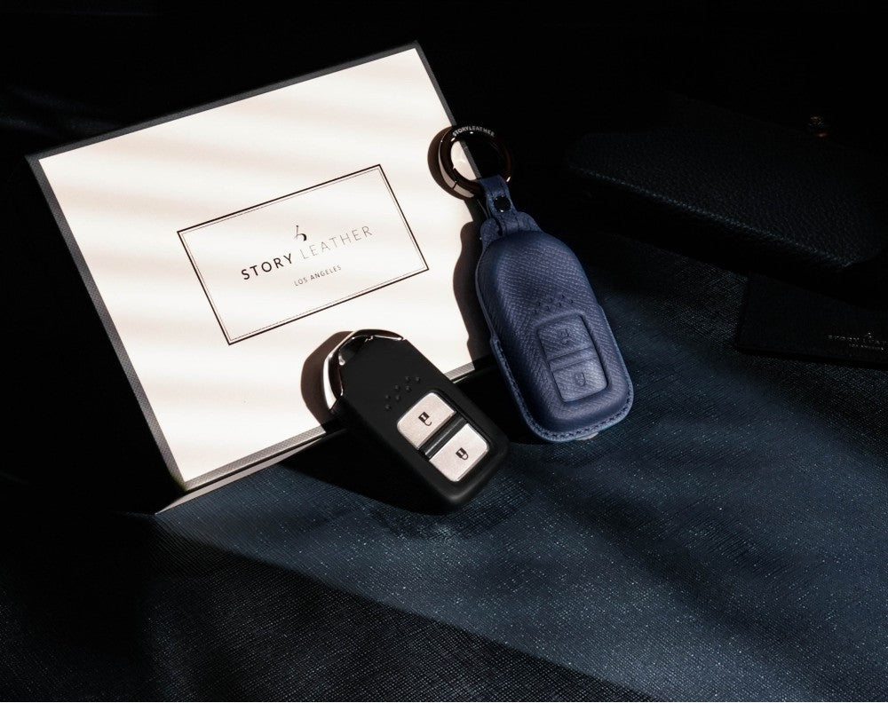 Blue Leather Key Cover for Honda Smart Key (Style R2)