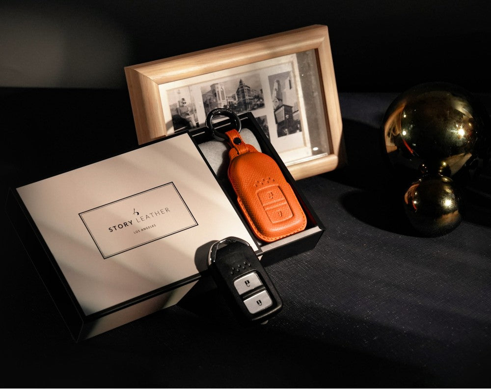 Orange Leather Key Cover for Honda Smart Key (Style R2)