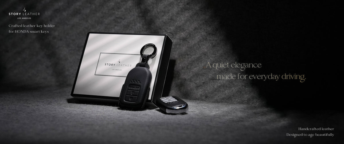 Black Leather Key Cover for Honda Smart Key (Style R3)