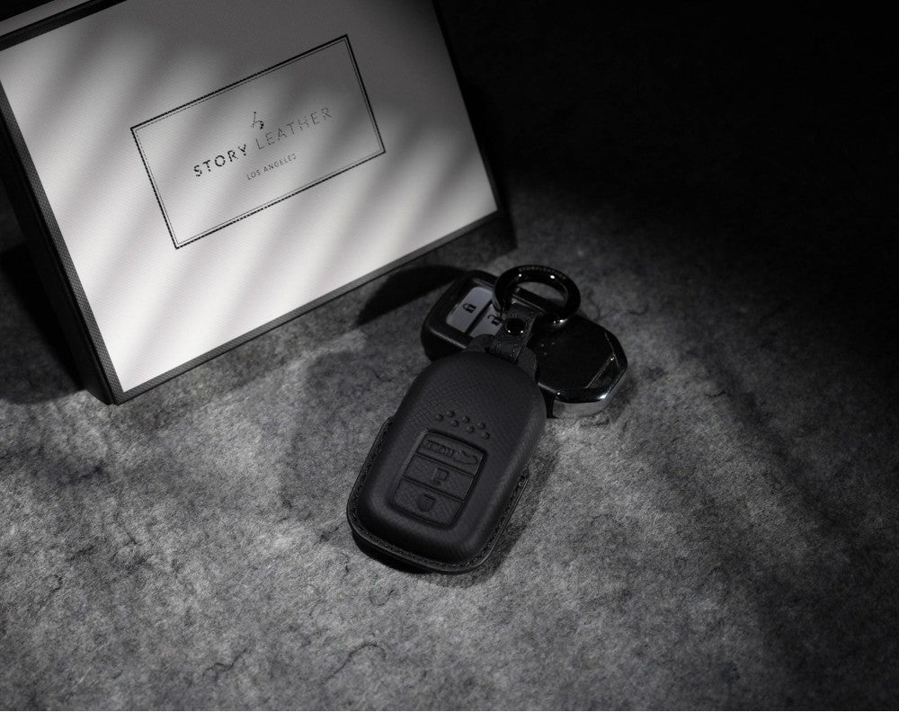 Black Leather Key Cover for Honda Smart Key (Style R3)
