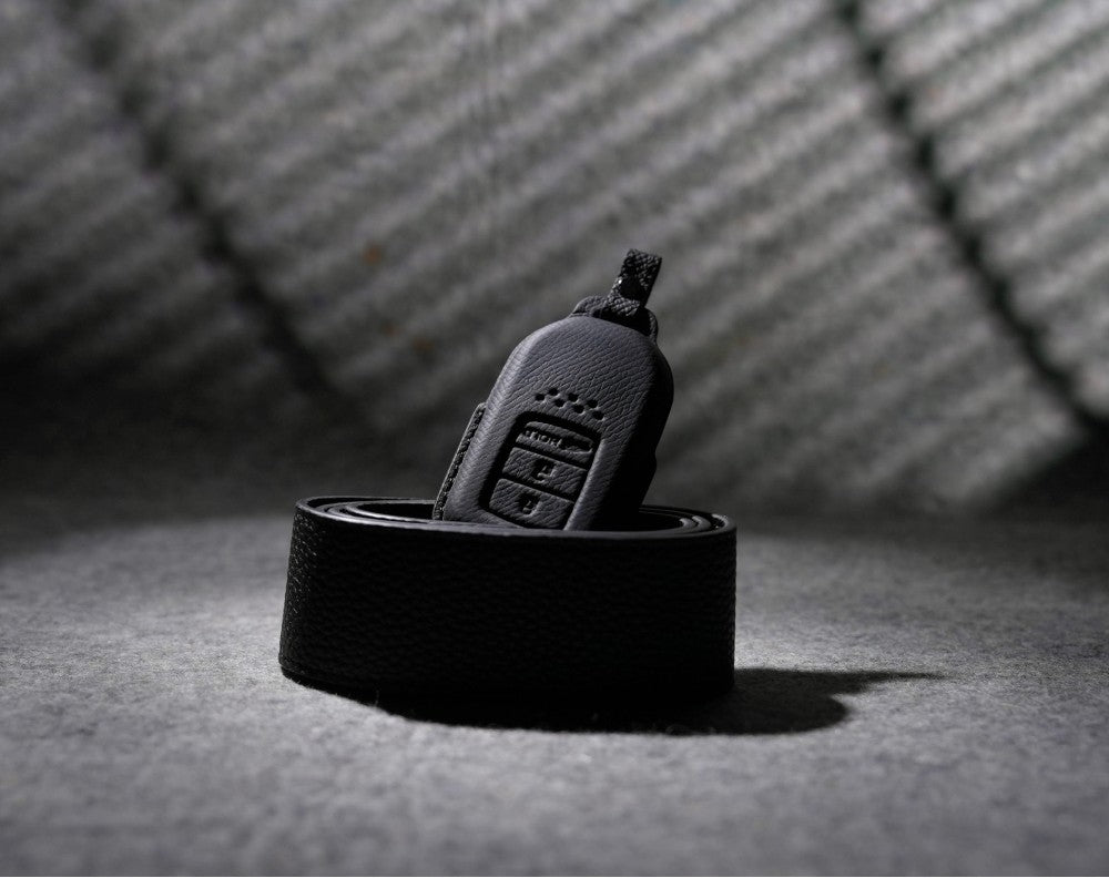 Black Leather Key Cover for Honda Smart Key (Style R3)