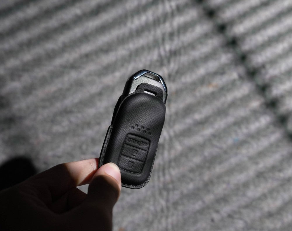 Black Leather Key Cover for Honda Smart Key (Style R3)