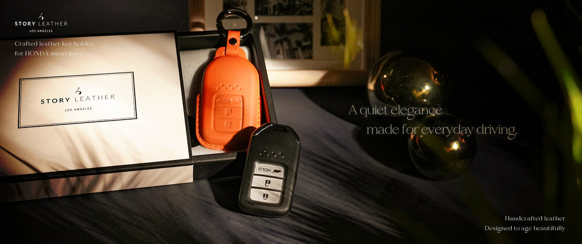 Orange Leather Key Cover for Honda Smart Key (Style R3)