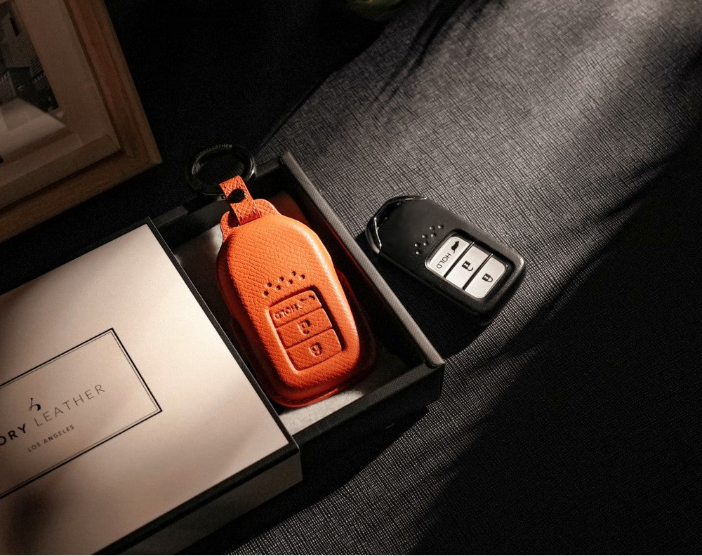 Orange Leather Key Cover for Honda Smart Key (Style R3)