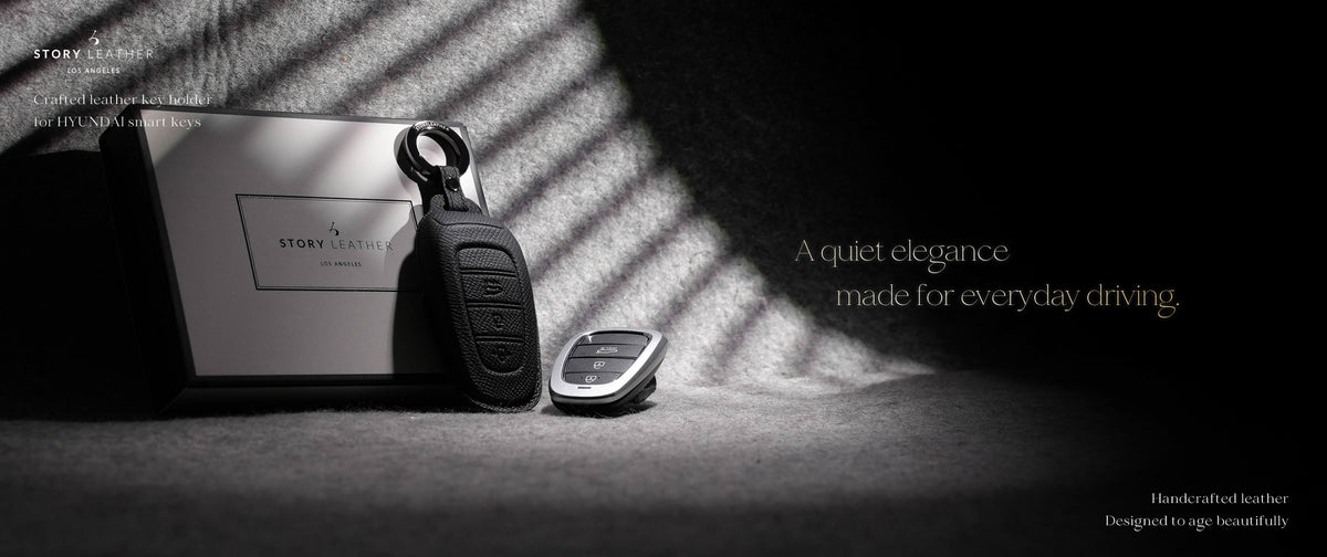 Black Leather Key Cover for Hyundai Smart Key (Style R3)