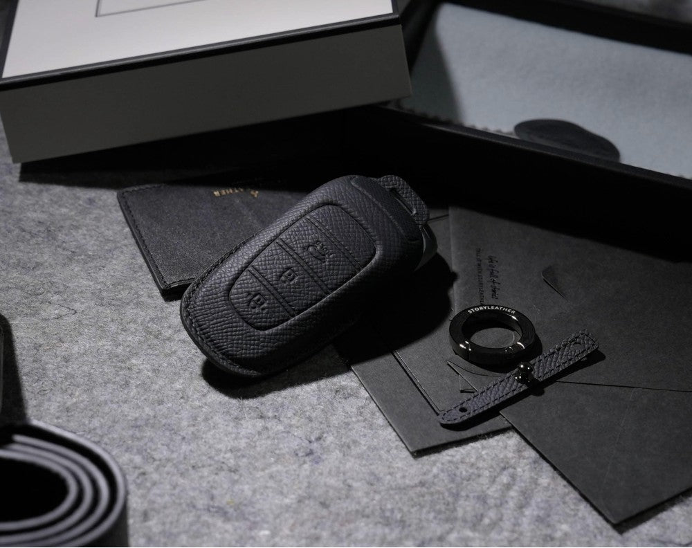 Black Leather Key Cover for Hyundai Smart Key (Style R3)