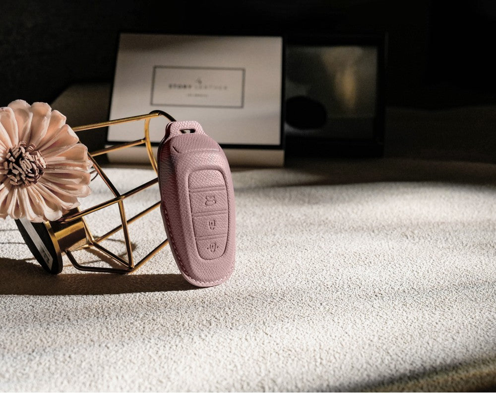 Pink Leather Key Cover for Hyundai Smart Key (Style R3)