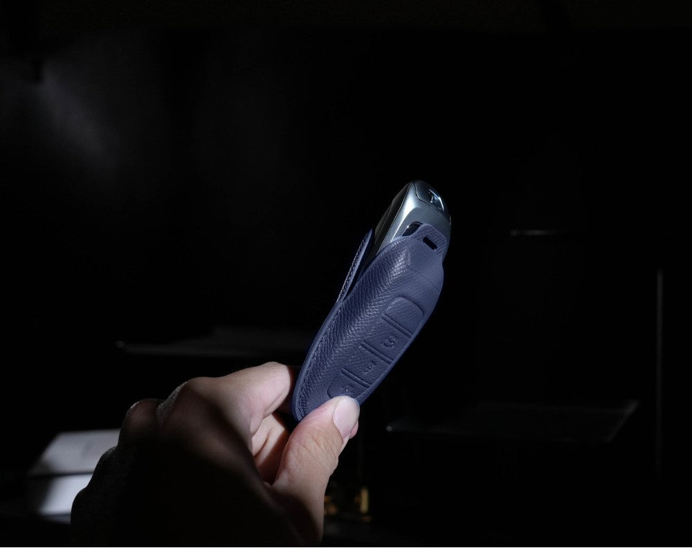 Blue Leather Key Cover for Hyundai Smart Key (Style R3)