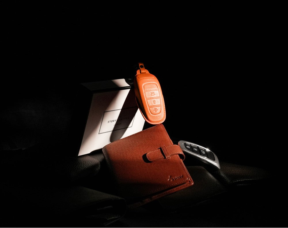 Orange Leather Key Cover for Hyundai Smart Key (Style R3)