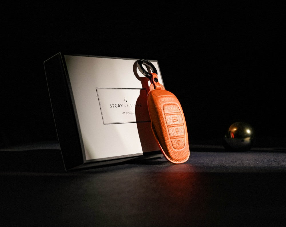 Orange Leather Key Cover for Hyundai Smart Key (Style R3)