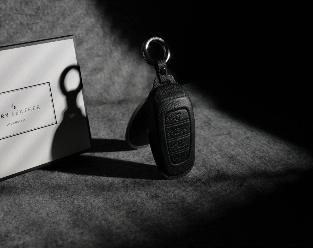 Black Leather Key Cover for Hyundai Smart Key (Style R4)