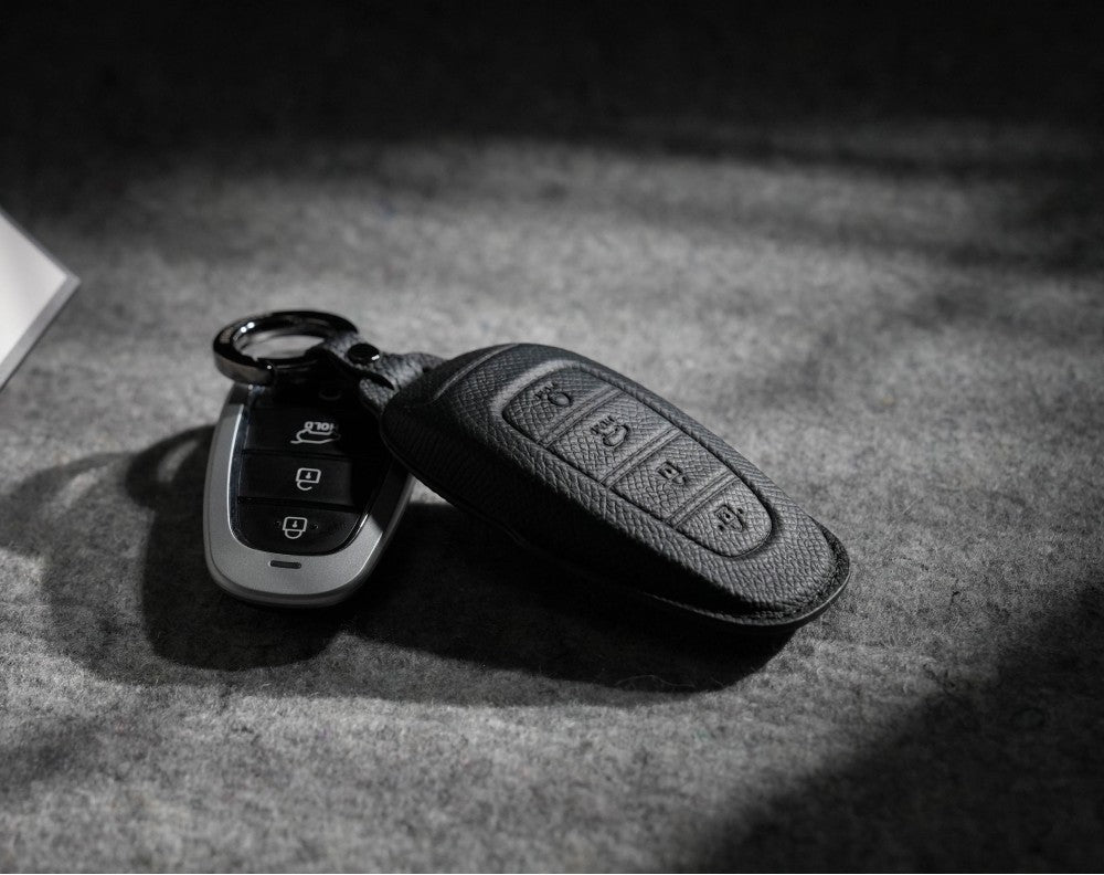 Black Leather Key Cover for Hyundai Smart Key (Style R4)