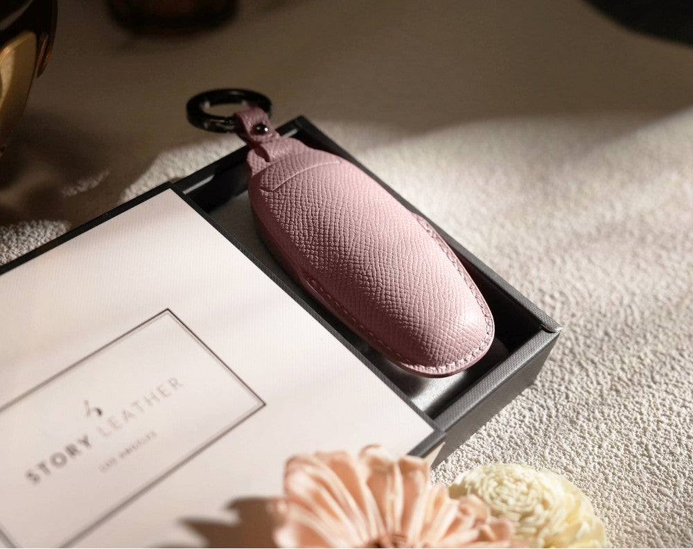 Pink Leather Key Cover for Hyundai Smart Key (Style R4)
