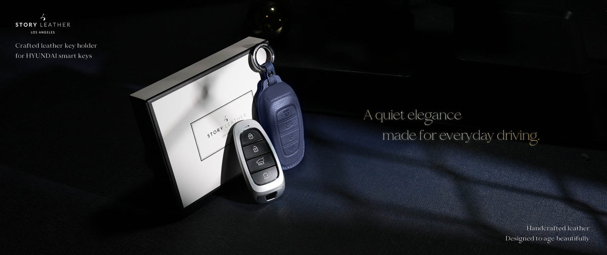 Blue Leather Key Cover for Hyundai Smart Key (Style R4)