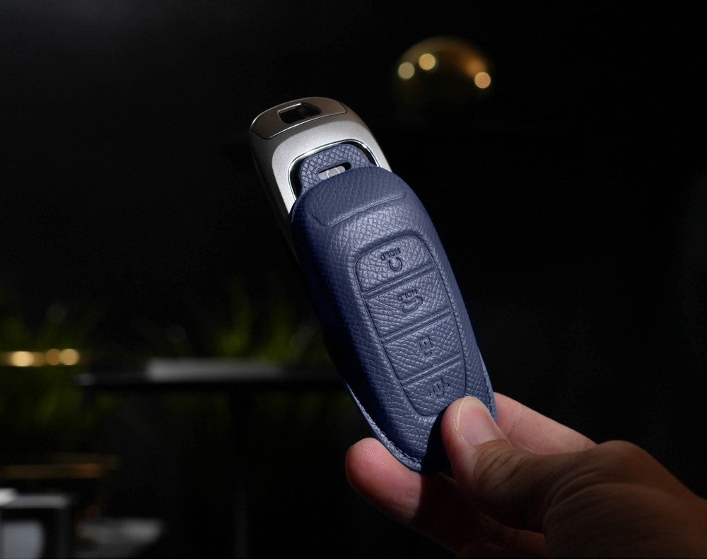 Blue Leather Key Cover for Hyundai Smart Key (Style R4)