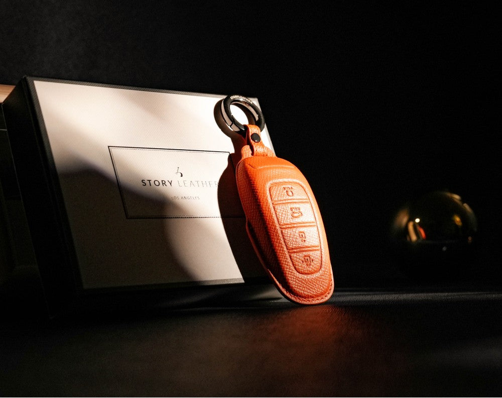 Orange Leather Key Cover for Hyundai Smart Key (Style R4)