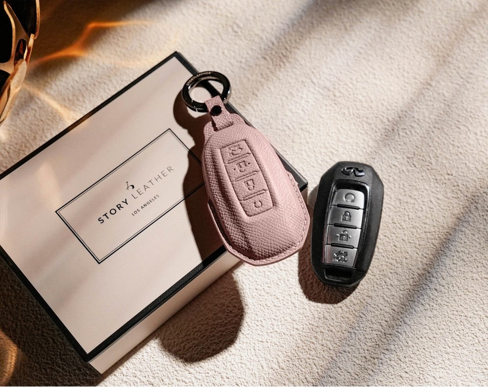 Pink Leather Key Cover for Infiniti Smart Key (Style R4)