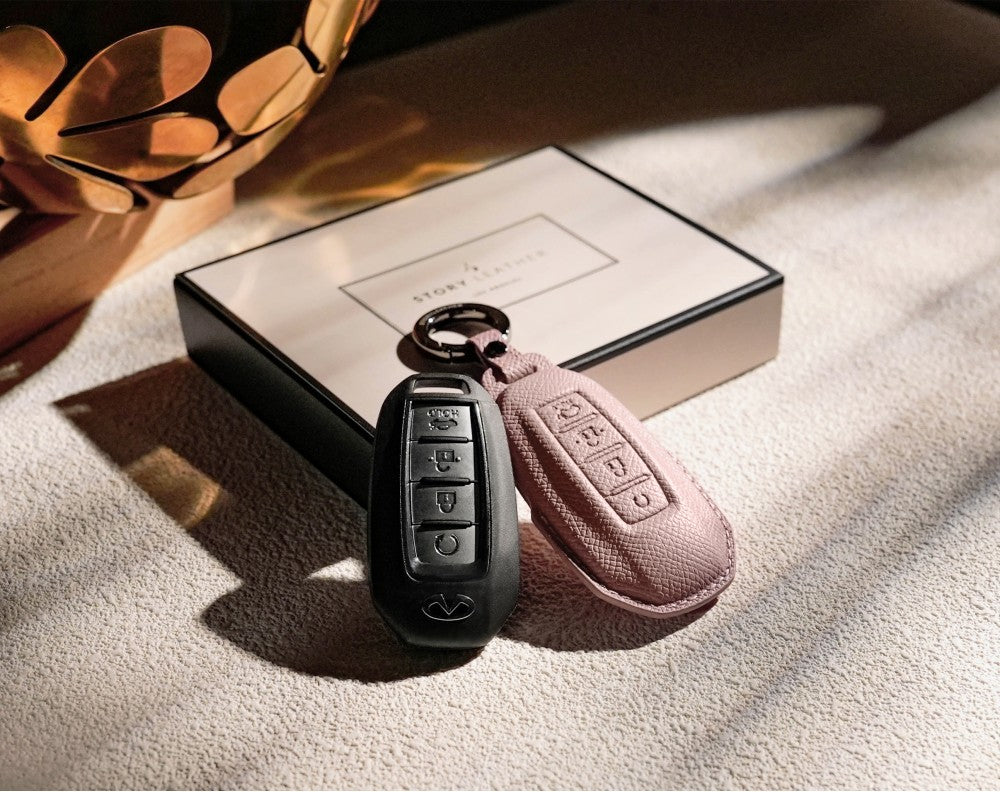 Pink Leather Key Cover for Infiniti Smart Key (Style R4)