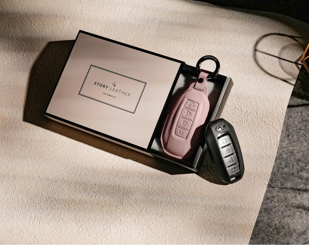 Pink Leather Key Cover for Infiniti Smart Key (Style R4)