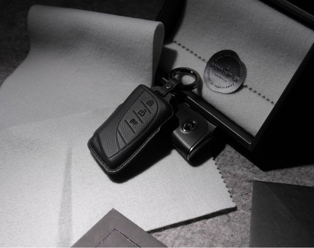 Black Leather Key Cover for Lexus Smart Key (Style R3)