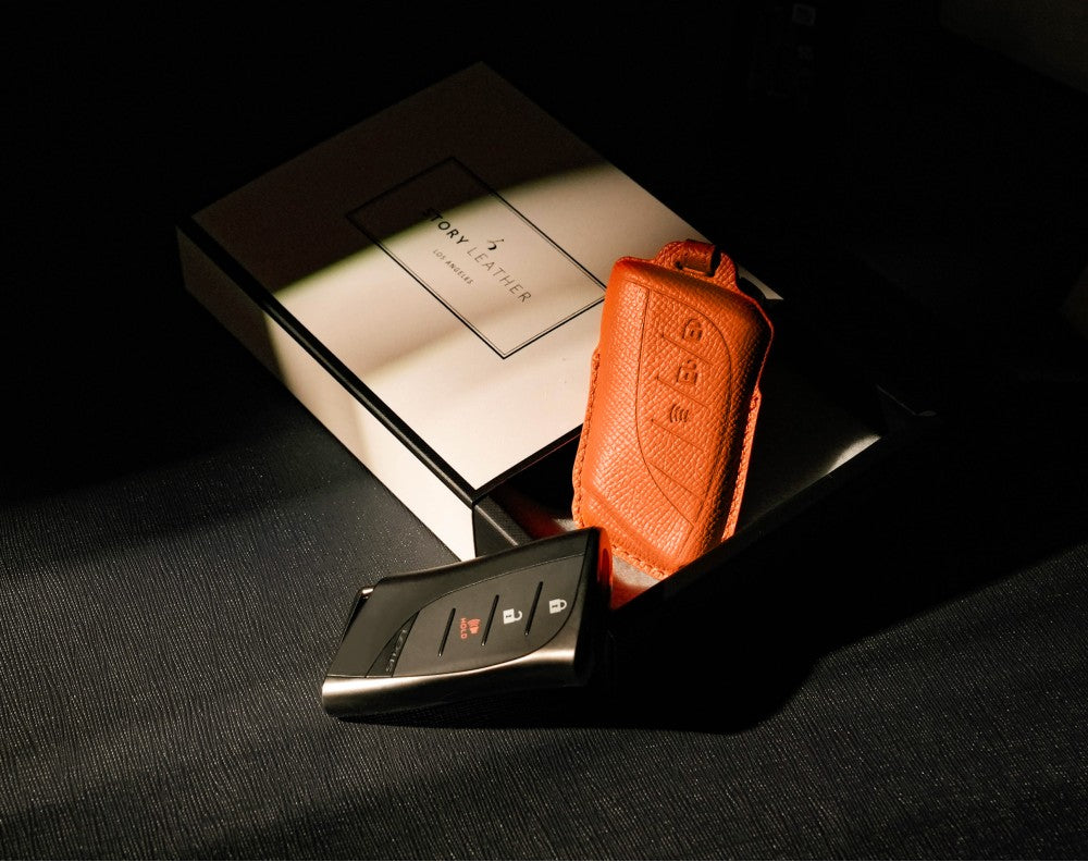 Orange Leather Key Cover for Lexus Smart Key (Style R3)