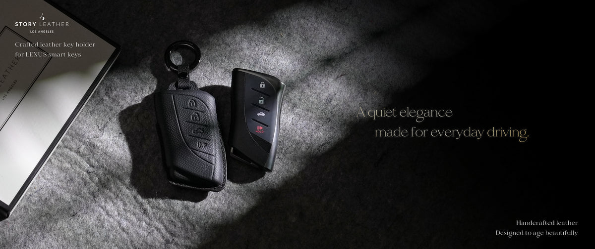 Black Leather Key Cover for Lexus Smart Key (Style R4)