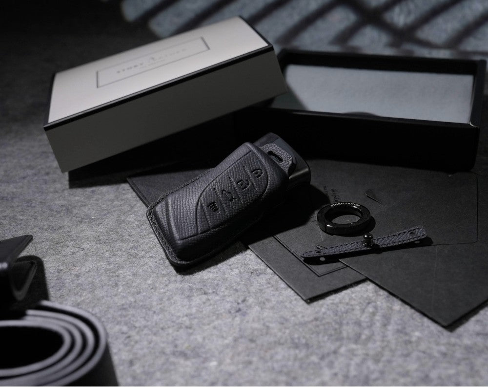 Black Leather Key Cover for Lexus Smart Key (Style R4)
