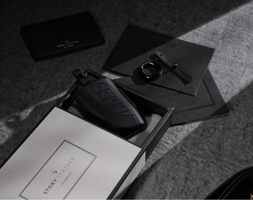 Black Leather Key Cover for Lexus Smart Key (Style R4)