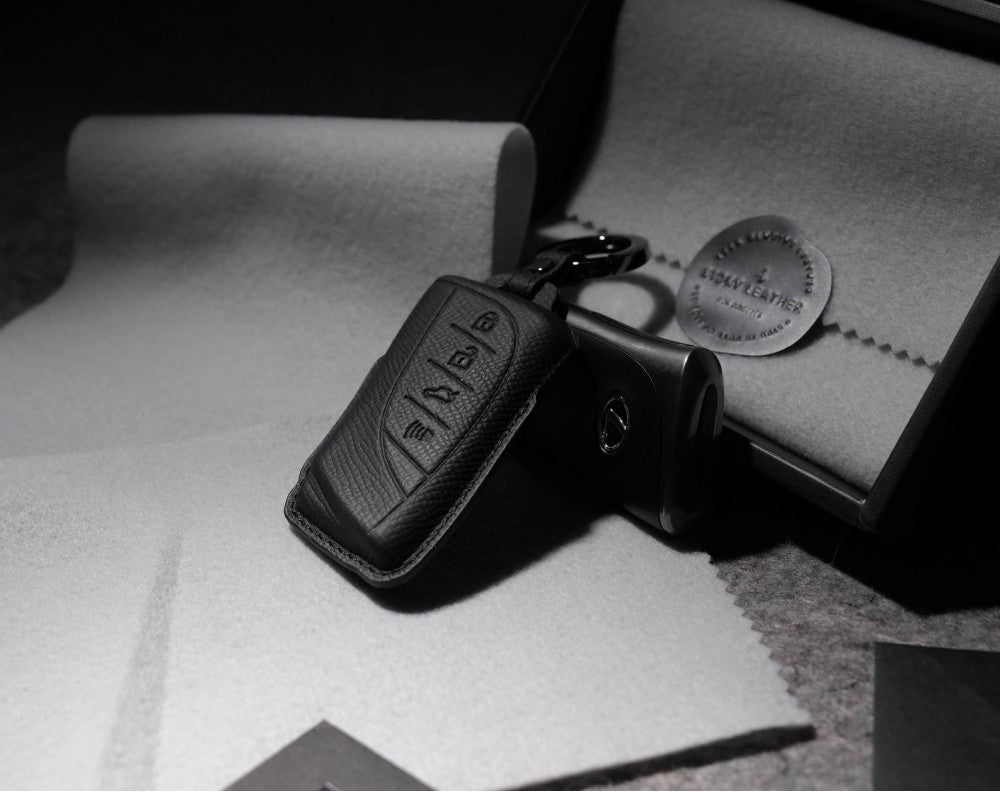 Black Leather Key Cover for Lexus Smart Key (Style R4)